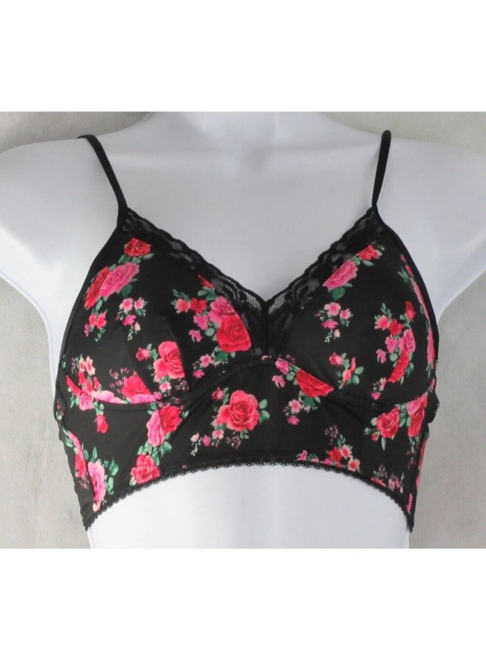 INC International Concepts Women's Floral Lace-Trim Bralette, Black, Small
